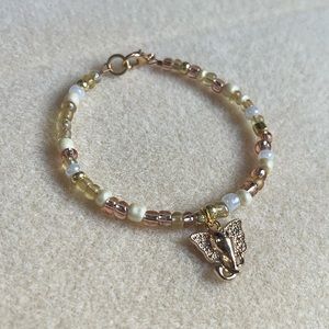 *2 for $20* Gold/Translucent Gold/White/Pearl Beaded Elephant Bracelet